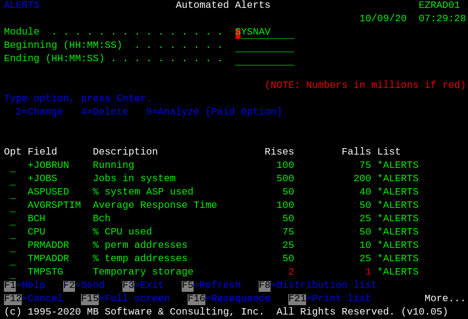 'Automated Alerts (ALERTS)' command for IBM i (AS400, iSeries)