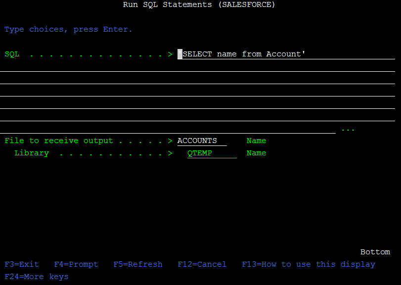 'Run SQL Statements (SALESFORCE)' command for IBM i (AS400, iSeries)