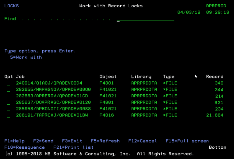 'Work with Record Locks (WRKRCDLCK)' command for IBM i (AS400, iSeries)